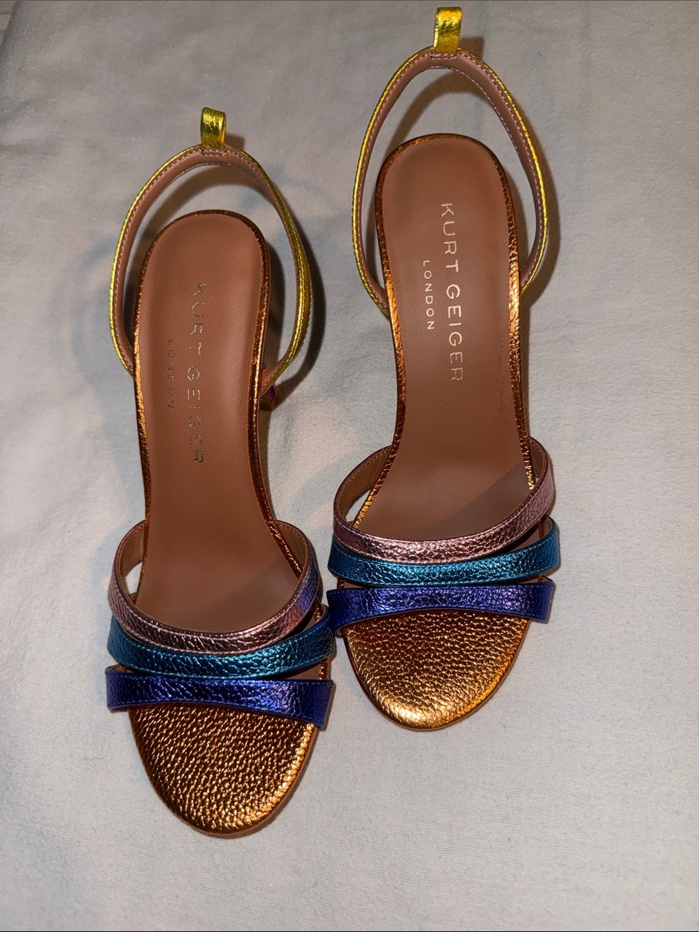 Kurt Geiger Iridescent Copper, Blue & Purple Strappy Heels